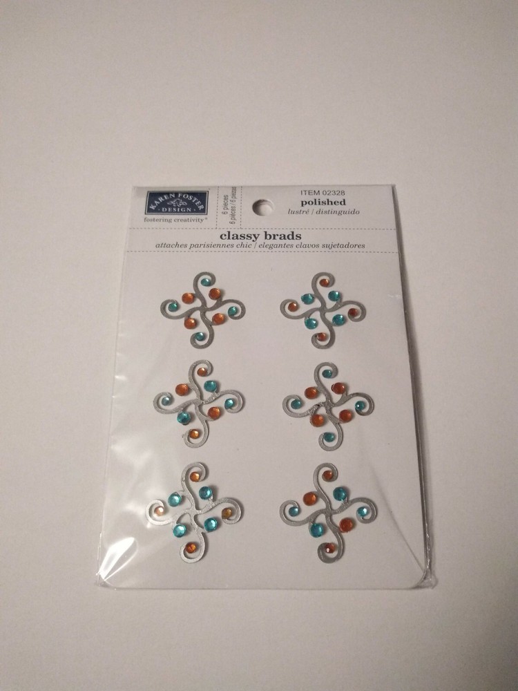 Crafts KF Classy Brads Polished Blue Orange Gems Swirls Embellishments Bling