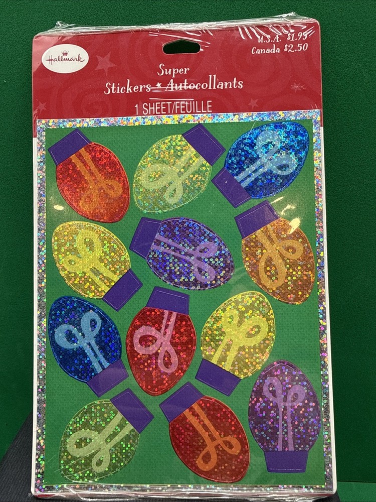 Vintage Hallmark Stickers Christmas Glitter Lights Super Stickers 1 Sheet New