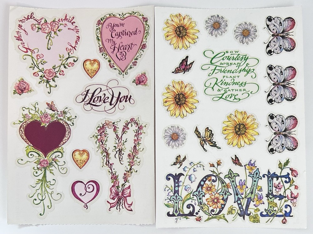 Vintage PSX Designs Stickers SET of 2 Sheets 4″X6″ Heart/Butterfly/Love NEW