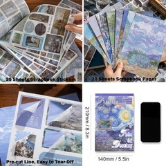 Oil Painting Stickers and Paper for Scrapbook & Journal – (50) Pages