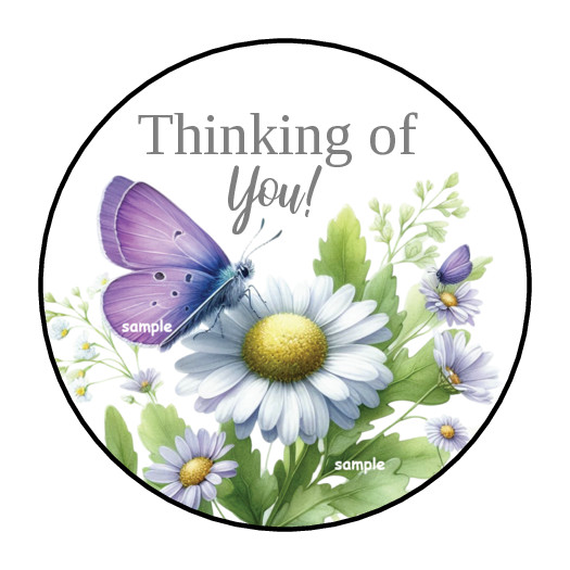 30 THINKING OF YOU ENVELOPE SEALS STICKERS LABELS TAGS 1.5″ ROUND FLORAL Daisies