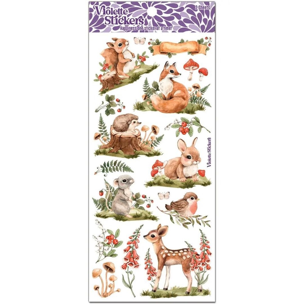 Mushroom Woodland Critter Stickers – 2 Sticker Sheets for Stationary & More