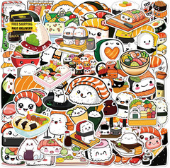 50 Pcs Kawaii Japanese Food Sticker Cute Sushi Roll Rice Stickers Waterproof Vin