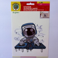 RETRO Decal Lasercut Sticker 6×9 ASTRONAUT DJ on a TURNTABLE 1pc