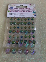 SELF-STICK GEMS 3D ROUND RAINBOW GEMSTONES MULTI-COLOR MULTI-SIZES 62pcs