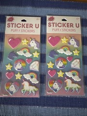 Unicorn Theme Puffy Stickers – 2 Packs – New and Sealed – Rainbow, Stars, Hearts
