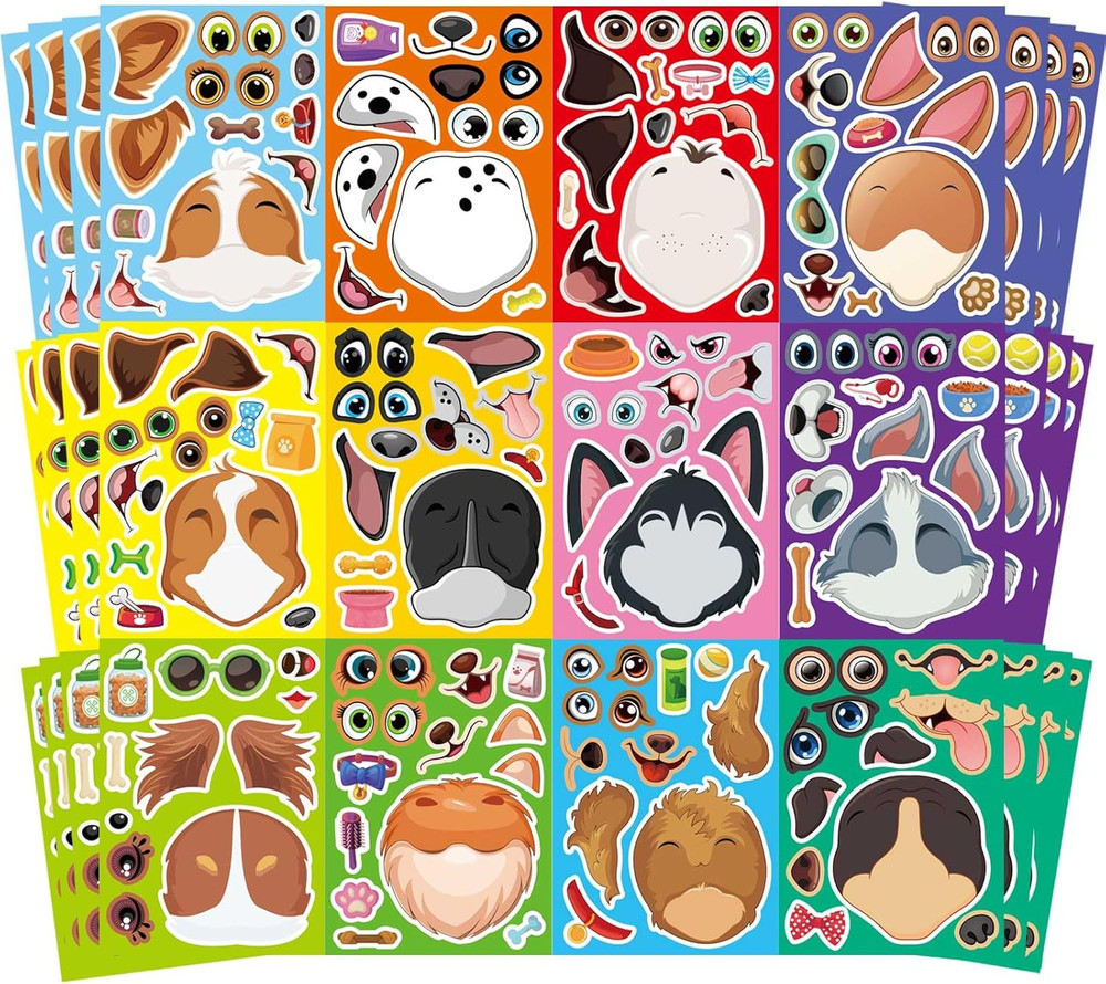 48 Sheets Dog Stickers,Make a Face Stickers for Kids, Make Your Own Dog Sticker,