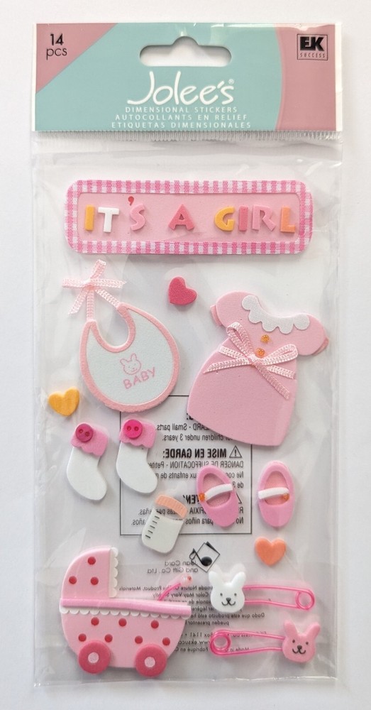 Jolee’s It’s A Baby Girl Foam Scrapbooking Stickers Dress Shoes Stroller Bottle
