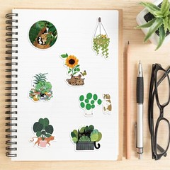 25 Cat Plants Green Cute Aesthetic Kawaii Decal Sticker
