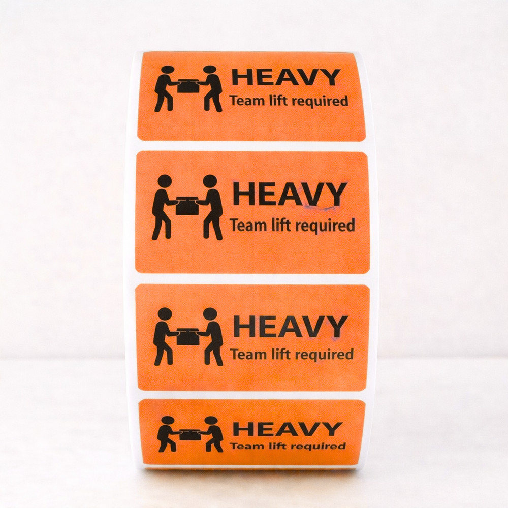 50 Heavy Team Lift Required Stickers Green Shipping Labels Safety 2×1″