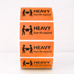 50 Heavy Team Lift Required Stickers Green Shipping Labels Safety 2×1″