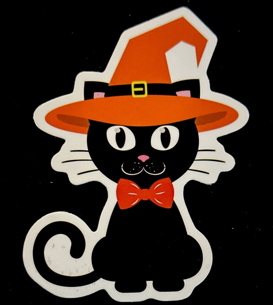 HALLOWEEN KITTY STICKER✨🍬👻🐈‍⬛🎃🍭✨3” X 2 1/4”✨GLOSSY✨ Trick Or Treat✨🧡🖤✨💫
