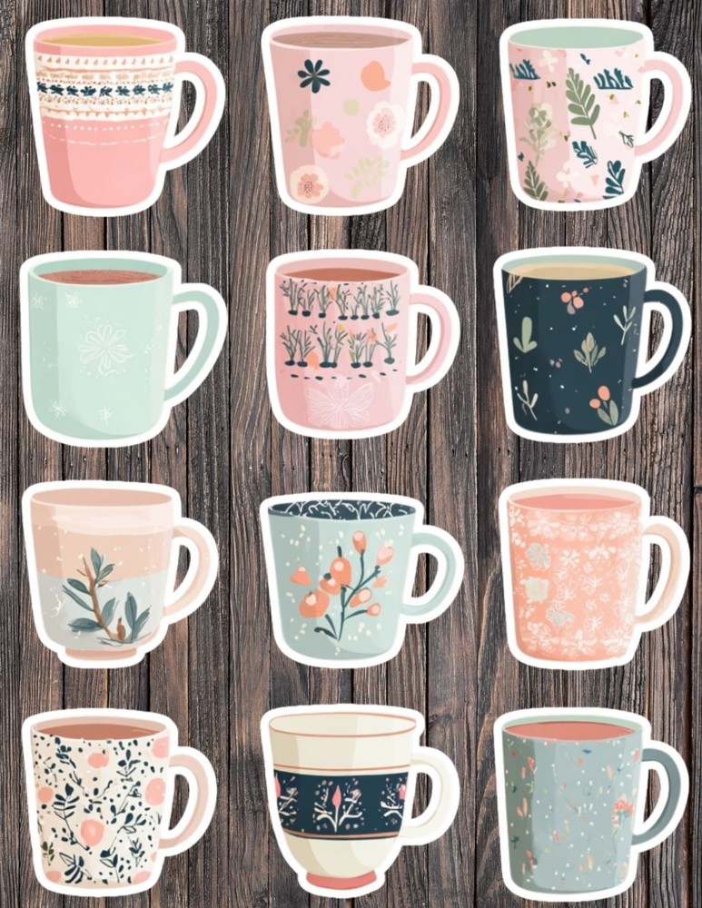 Coffee Mugs Die Cut Vinyl Stickers Set Scrapbooking Laptop Waterbottle