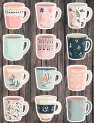 Coffee Mugs Die Cut Vinyl Stickers Set Scrapbooking Laptop Waterbottle