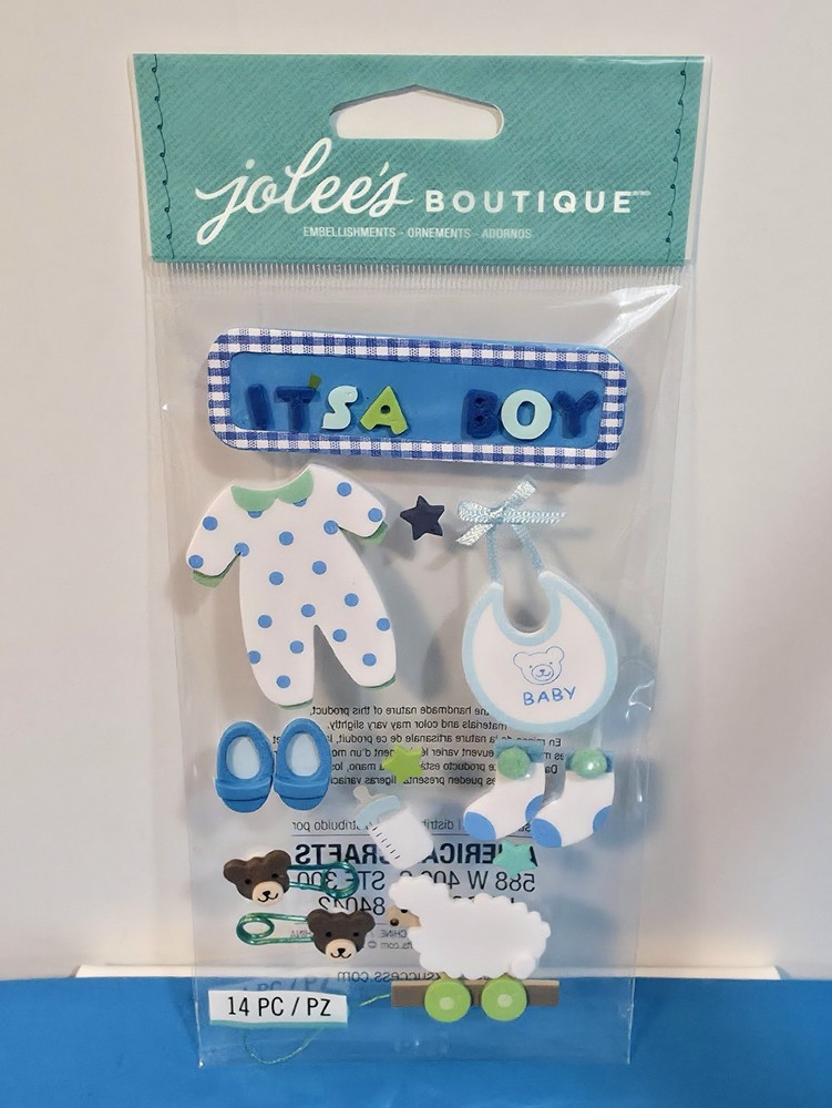 FREE SHIP Jolee’s BABY BOY Scrapbook Dimensional Stickers SOCKS BIB BOTTLE