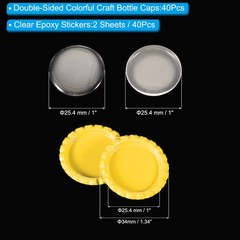 40 Set Bottle Caps for Crafts, Caps with Epoxy Stickers, Yellow