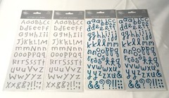 4 PACKAGES WHITE BLOSSOM GLITTER ALPHABET LETTER STICKERS / BLUE / SILVER / NEW