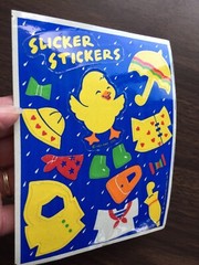 Lot of 2 Vintage Slicker Stickers Sheets Hallmark Duck Raincoat & Umbrella 1985