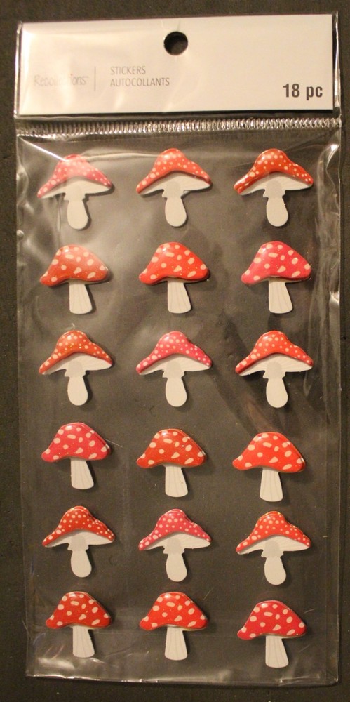 New Recollections scrapbook stickers MUSHROOMS layered epoxy 18 pieces red white
