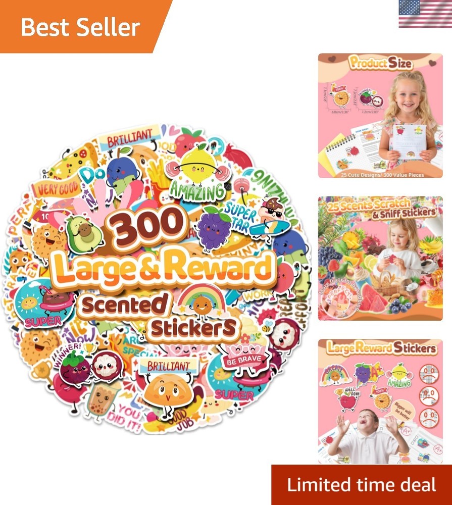 300PCS Large Scratch and Sniff Scented Stickers for Kids, Incentive Smelly Su…
