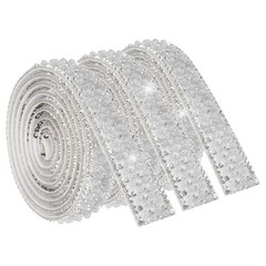 3 Pcs 3 Yard Pearl Rhinestone Ribbons, 1.5cm Pearls Rhinestone Tape White