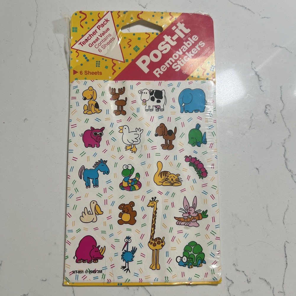 Vintage NOS 3M Stickers 1989 Animals Dog Pig Reindeer Turtle Cow Duck Elephant