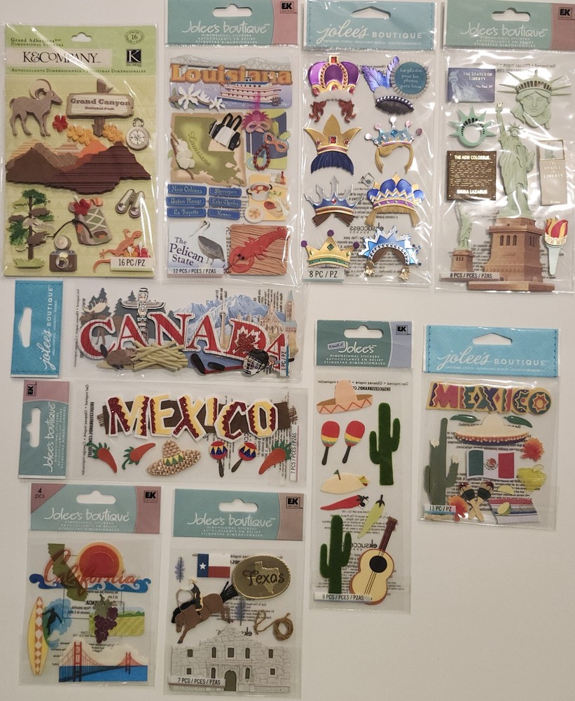 Lot of 10 JOLEE’S BOUTIQUE K&Co Scrapbook Stickers TRAVEL PLACES