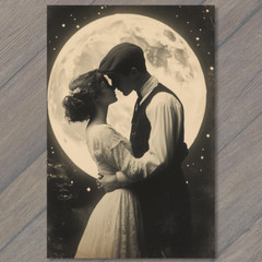 STICKER Moonlit Embrace Couple Classic Love Nostalgic Starry Night Romantic