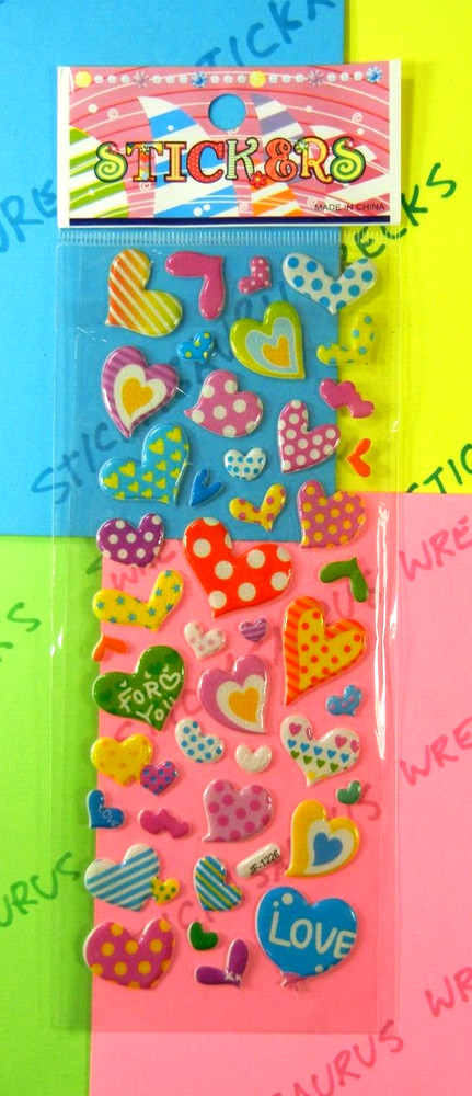 Pattern Hearts Puffy Sticker Pack Style 1