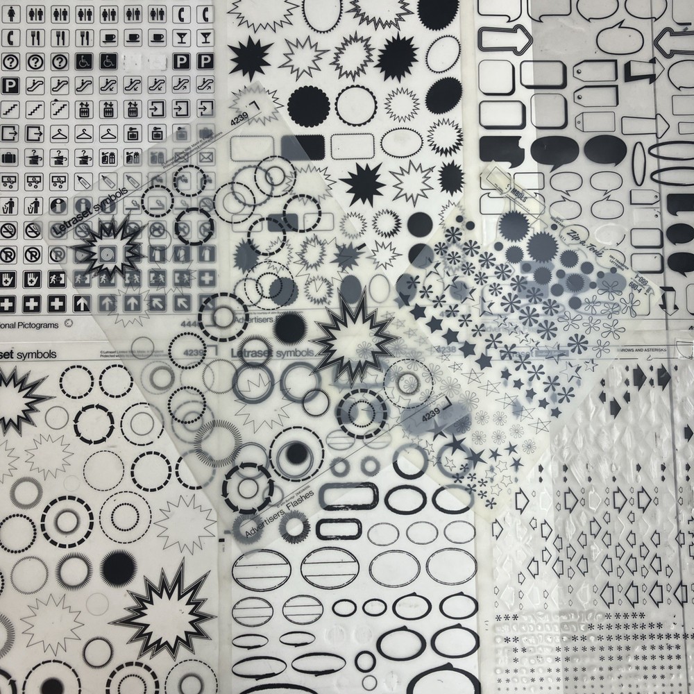 Letraset Symbols 8 Dry Rub Transfer Sheets Advertisers Flashes Arrows Pictograms