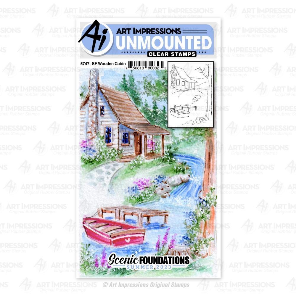 New ART IMPRESSIONS rubber Stamp WATERCOLOR foundations WOODEN CABIN freeUSAship