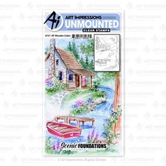 New ART IMPRESSIONS rubber Stamp WATERCOLOR foundations WOODEN CABIN freeUSAship