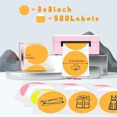 3 Inch Round Thermal Stickers, Self-Adhesive Circle Direct Thermal Labels, 50…