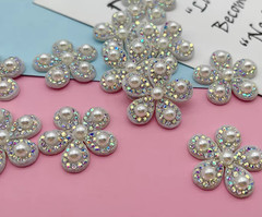CraftbuddyUS 10 pcs x 25mm AB CLEAR Flower Rhinestone Gems , DIY(w/o Adhesive)