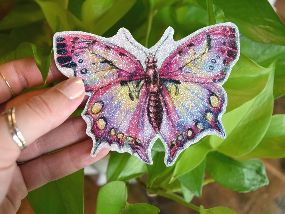 Glitter Butterfly Large Sparkly Sticker – Original Art by SammiSpaghettiArt