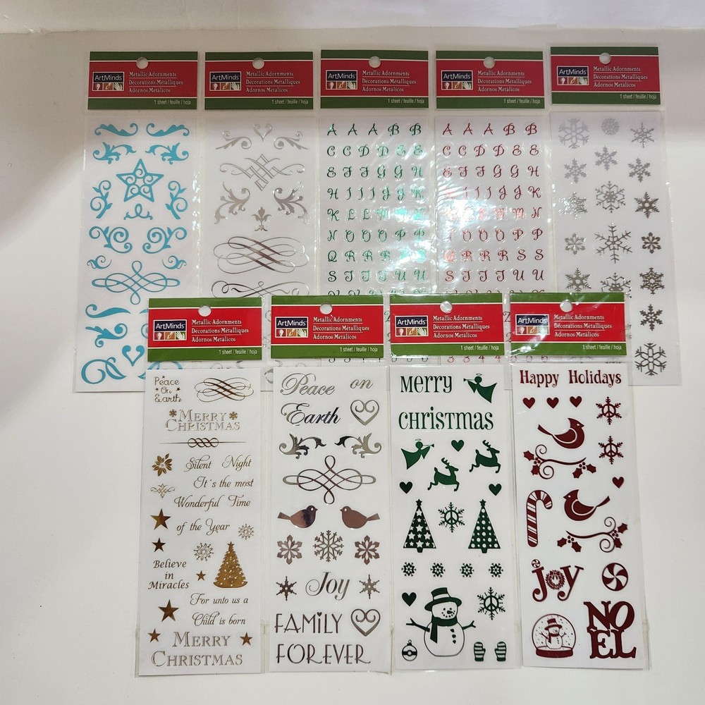 ArtMinds Metallic Adornments Christmas Holiday Stickers Sheet Letters Shiny Foil