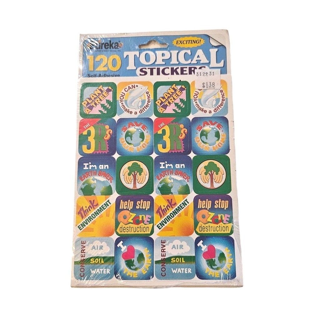 Vtg Eureka Topical Scented Stickers Earth Day Blueberry Sealed 6 Sheets-120 Totl