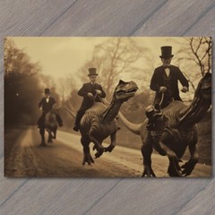 STICKER Dinosaur Riding Men Top Hat Old School Vibe Weird Strange Funny Raptor