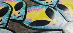 Vintage Grey ALIEN HEAD Prism Vending Sticker 90s Y2k Tie Dye Psychedelic U Pick