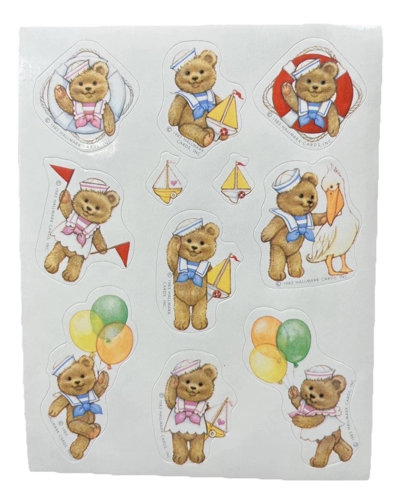 Vintage Hallmark Stickers Nautical Bears Sailboats 1984
