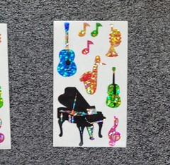 RARE VINTAGE HAMBLY STUDIOS «MUSICAL INSTRUMENTS» STICKERS FOIL COLLECTABLE