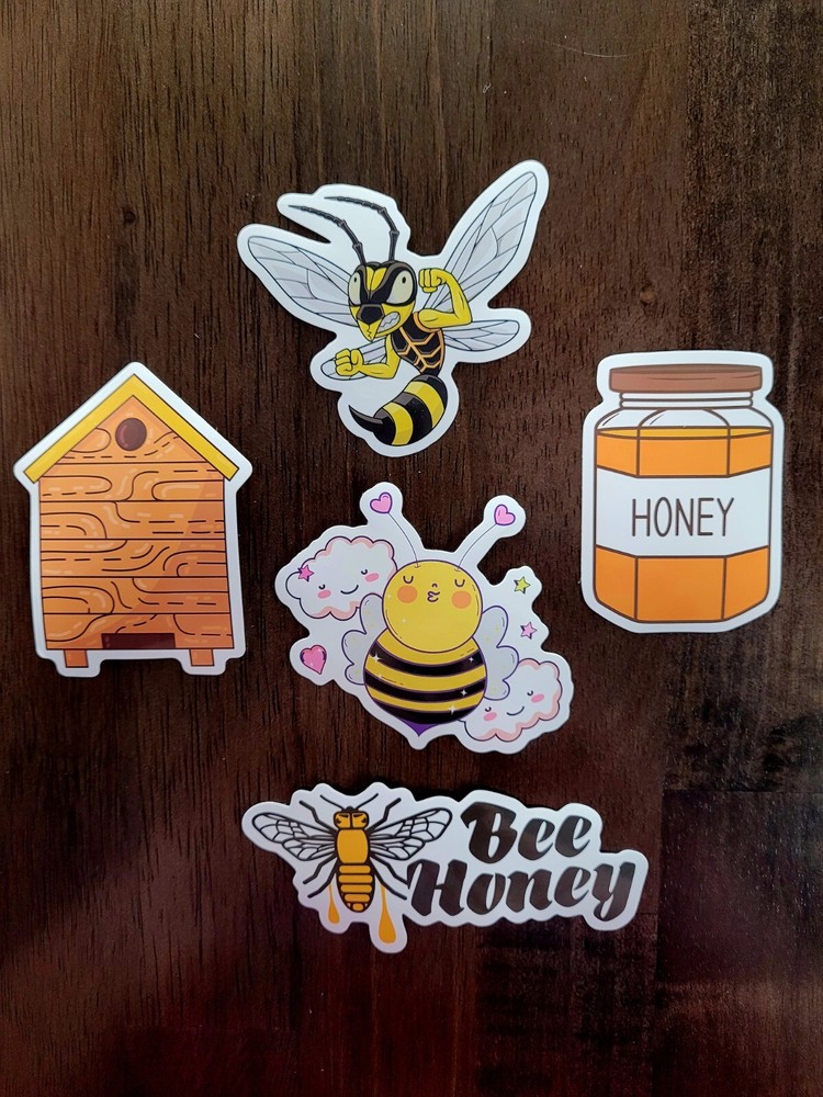 STICKERS x 5 Honey Bee Apiculture Beehive Cartoon Large Sticker BEE2