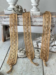 25×3 Antique French Gold Silk Passementerie Trim Tieback c1900 Ornate Handwoven