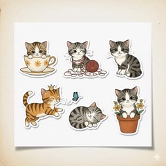 Cute Vintage Style Cat Stickers Journal Scrapbook PICK ONE