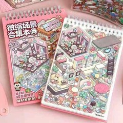 Miniature 3D Scene Stickers Scrapbook, 32 Unique Themes 1.0+2.0 for Best Gift