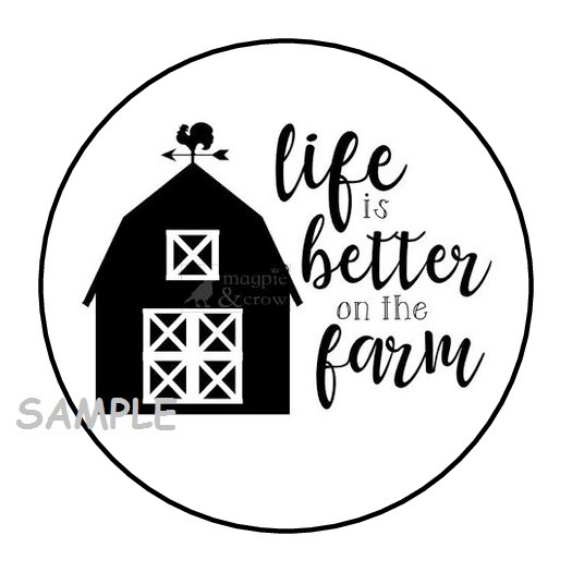 30 LIFE IS BETTER ON THE FARM ENVELOPE SEALS LABELS STICKERS 1.5″ ROUND BARN