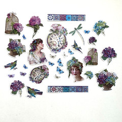 Hydrangea Flower Butterfly Lady Stickers Purple Scrapbook Junk Journals Collage