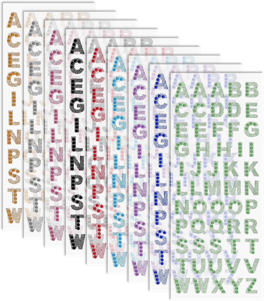 9 Sheets Glitter Alphabet Stickers, 495 Pcs 0.6″ A-Z Rhinestone Letter Stickers