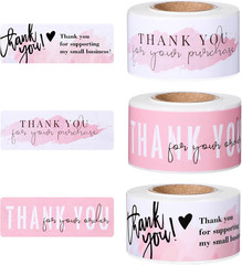 3 Rolls 1 X 3 Inch Thank You Sticker, Thank You Stickers Small Business, Pink De