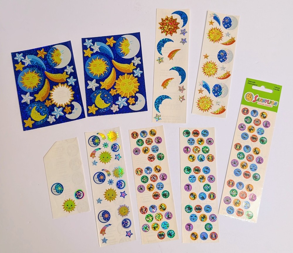 Vintage Sandylion Prismatic Foil Celestial Sun & Moon Zodiac Stickers